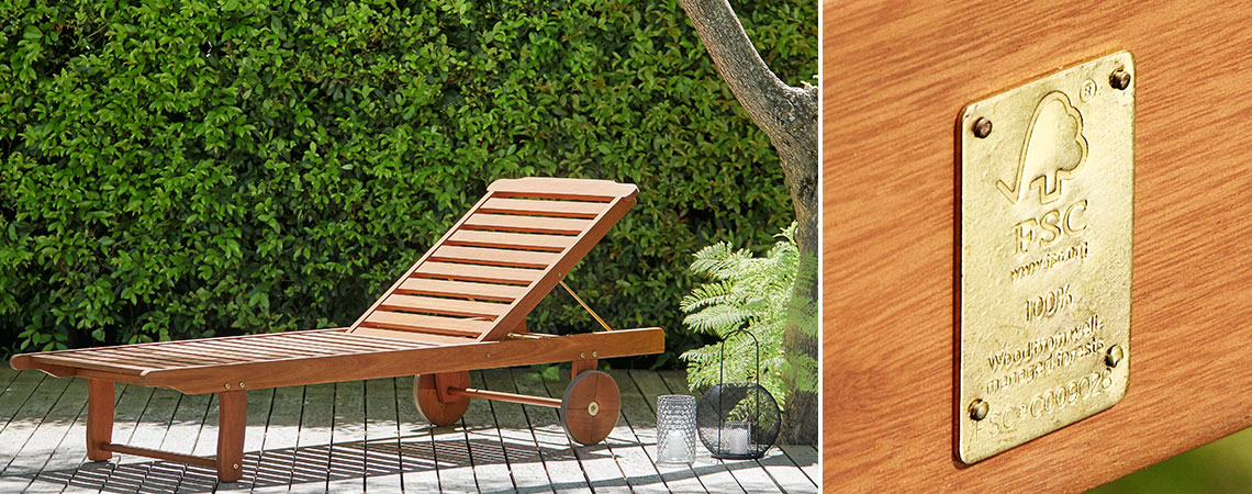 Lesen ležalnik na sončni terasi in s kovinsko oznako FSC® 