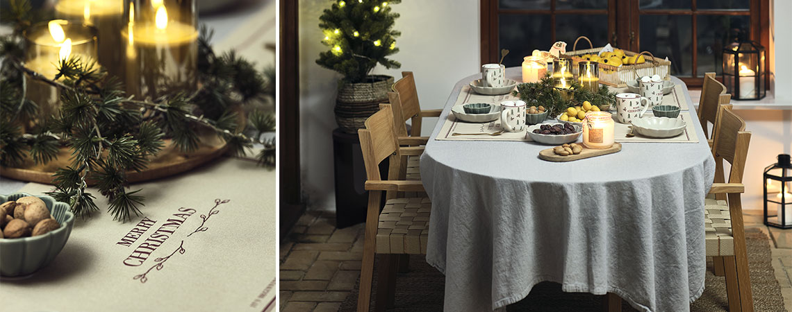 Praznično okrašena miza z božičnimi dobrotami