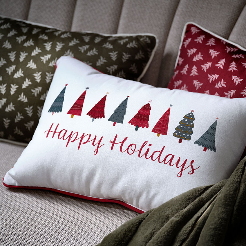 LUCIA and PETALIT festive cushions with Christ tree motifs Festive Christmas cushions with Christmas tree motifs