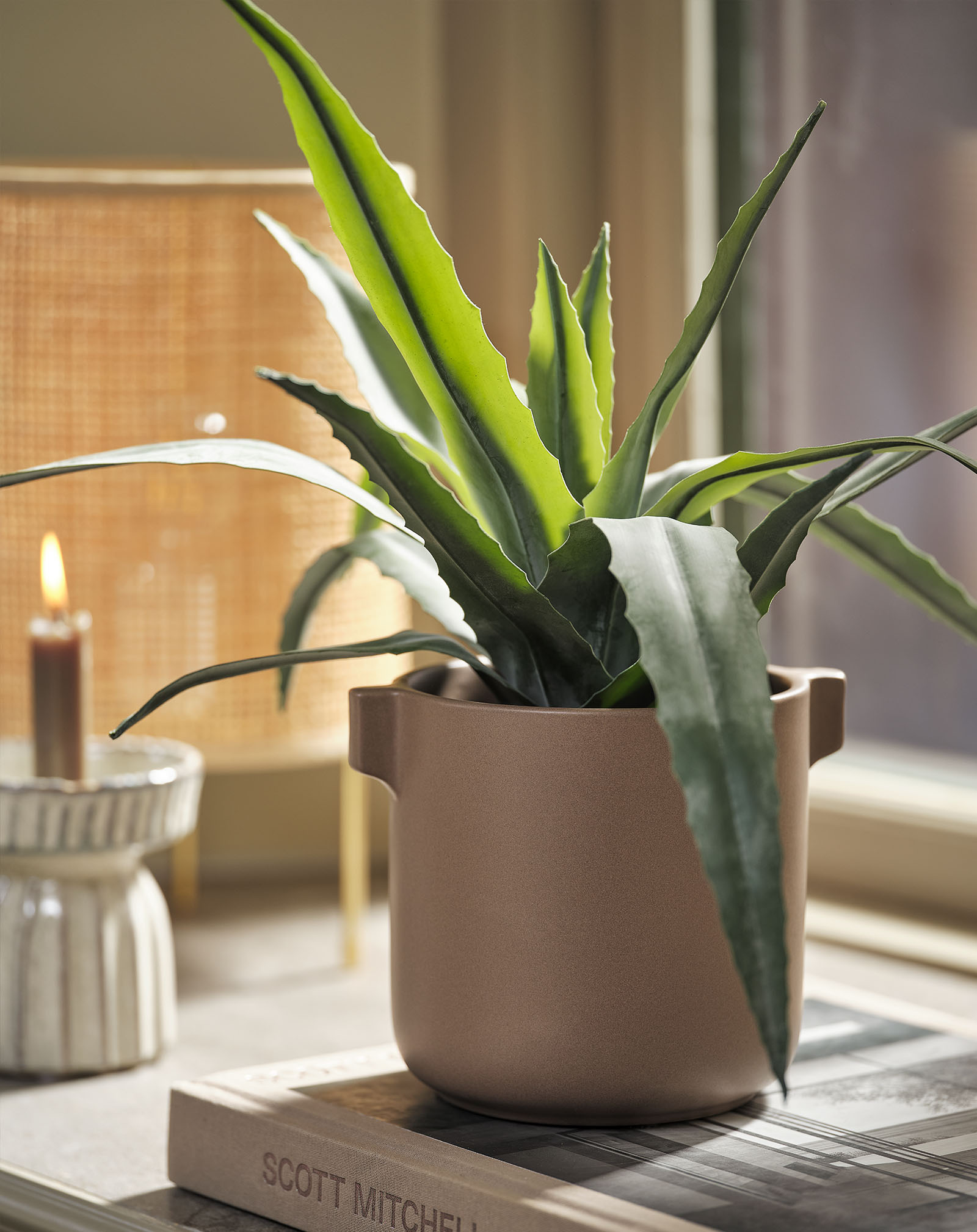 Umetna rastlina CELIUS, podobna aloe veri Umetna imitacija temno zelene aloe vere v lončku